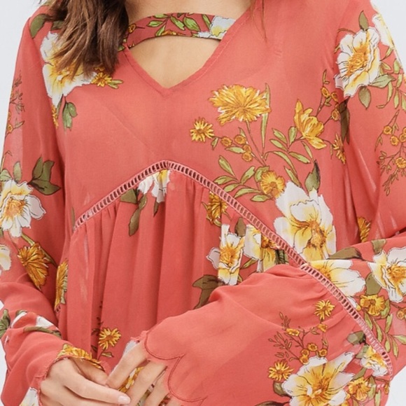 Floral Empire Waist Boho Top - Picture 4 of 8